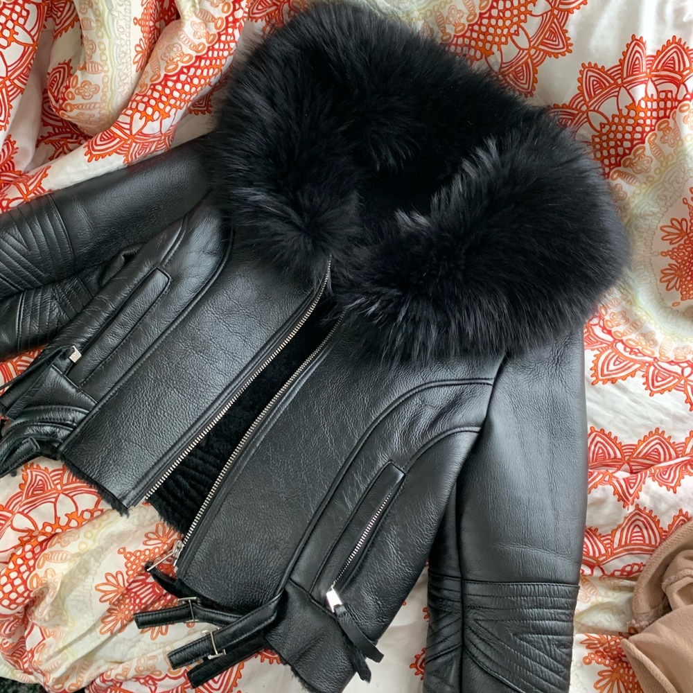 Faux Fox Fur Leather Jacket.